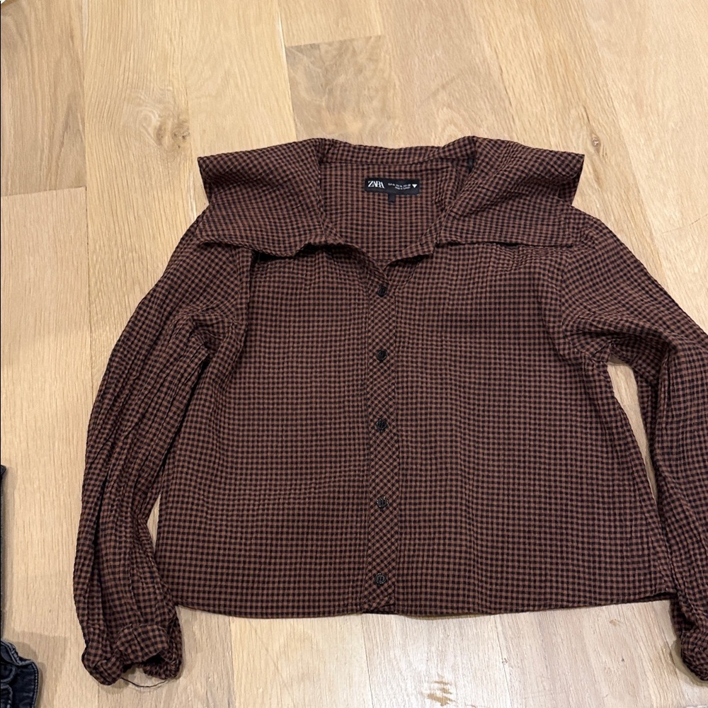 Zara Women's Brown Plaid Button Down Shirt